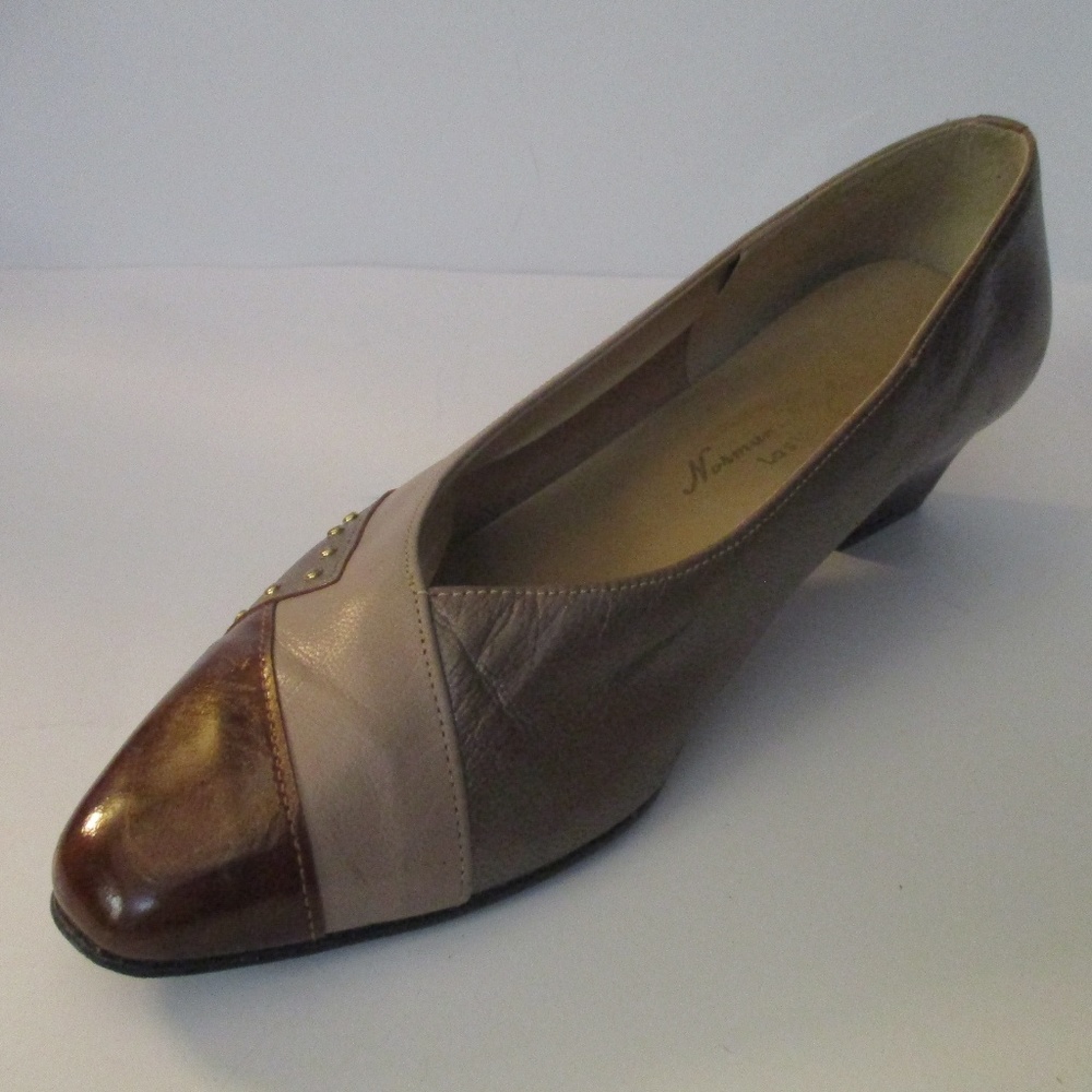 Tri-Color Taupe Brown Tan Studded Pumps
